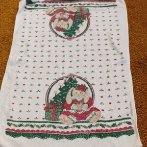 Festive Bunny Kitchen Towel - White, Green, Red